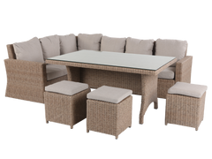 6 Piece Outdoor Sectional Dining Set with Wicker Sofa, Table & Cushioned Stools