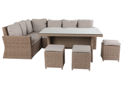 6 Piece Outdoor Sectional Dining Set with Wicker Sofa, Table & Cushioned Stools