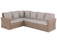 6 Piece Outdoor Sectional Dining Set with Wicker Sofa, Table & Cushioned Stools