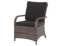 7-Piece Brown Wicker Outdoor Dining Set with Glass Table Top and Cushioned Armchairs