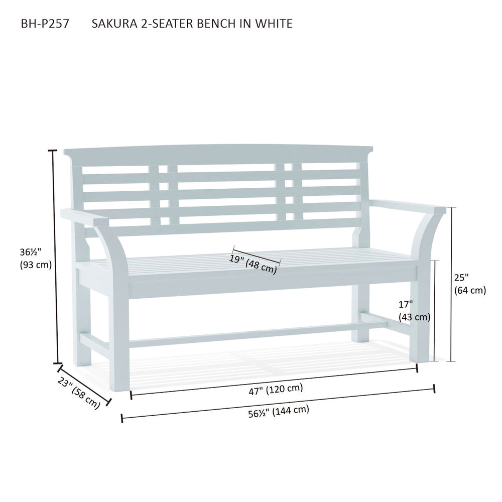 Sakura 2-Seater Teak Bench In White Finish - image 9