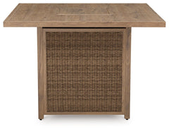 Walton Bridge - Driftwood - 5 Pc. - Square Dining Table W/Fire Pit, 4 Barstools