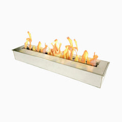 The Bio Flame 38-inch linear ventless ethanol burner in stainless steel