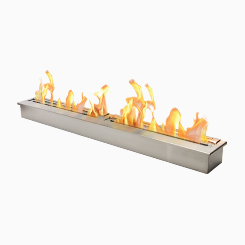 The Bio Flame 60-inch linear ventless ethanol burner in stainless steel