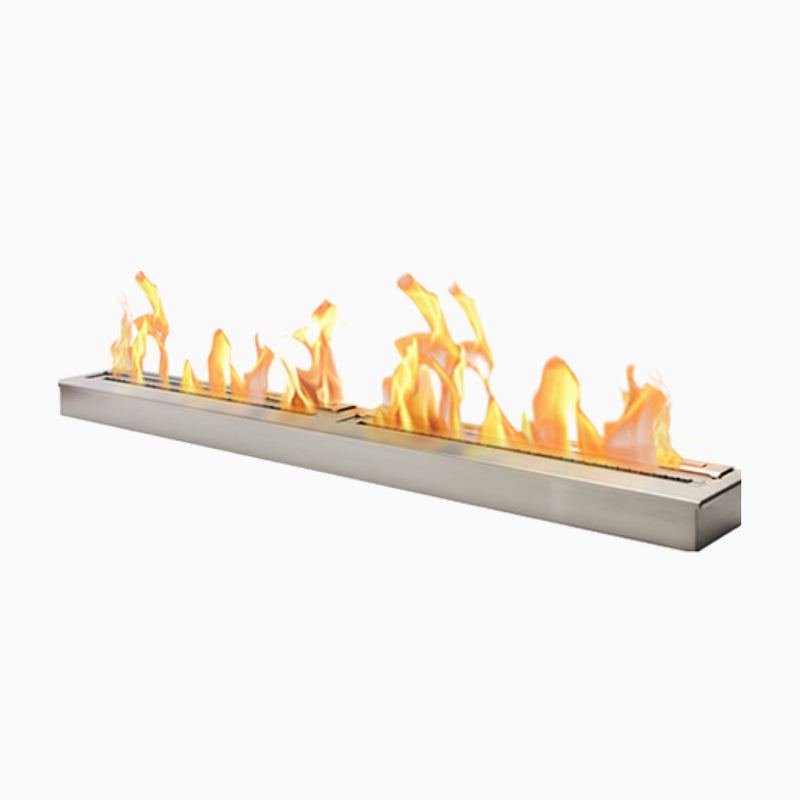 The Bio Flame 84-inch linear ventless ethanol burner in stainless steel