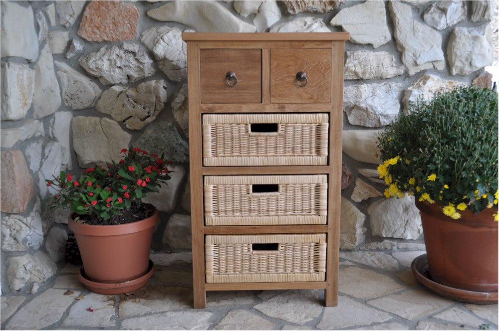 Safari Occasional Table w/ Drawer & Rattan Baskets - image 6