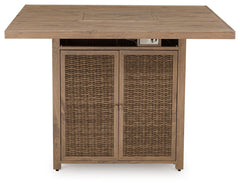 Walton Bridge - Driftwood - 5 Pc. - Square Dining Table W/Fire Pit, 4 Barstools