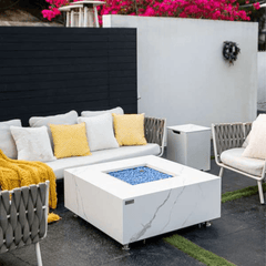 Elementi Plus Bianco White Marble Porcelain Fire Table OFP103BW