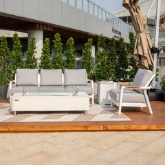 Elementi Santorini Aluminum Lounge Chair Teak Armrests OS2501S