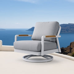 Elementi Santorini Aluminum Swivel Chair Teak Armrests OS2501W