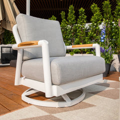 Elementi Santorini Aluminum Swivel Chair Teak Armrests OS2501W