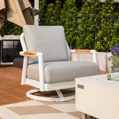 Elementi Santorini Aluminum Swivel Chair Teak Armrests OS2501W