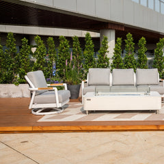 Elementi Santorini Aluminum Swivel Chair Teak Armrests OS2501W