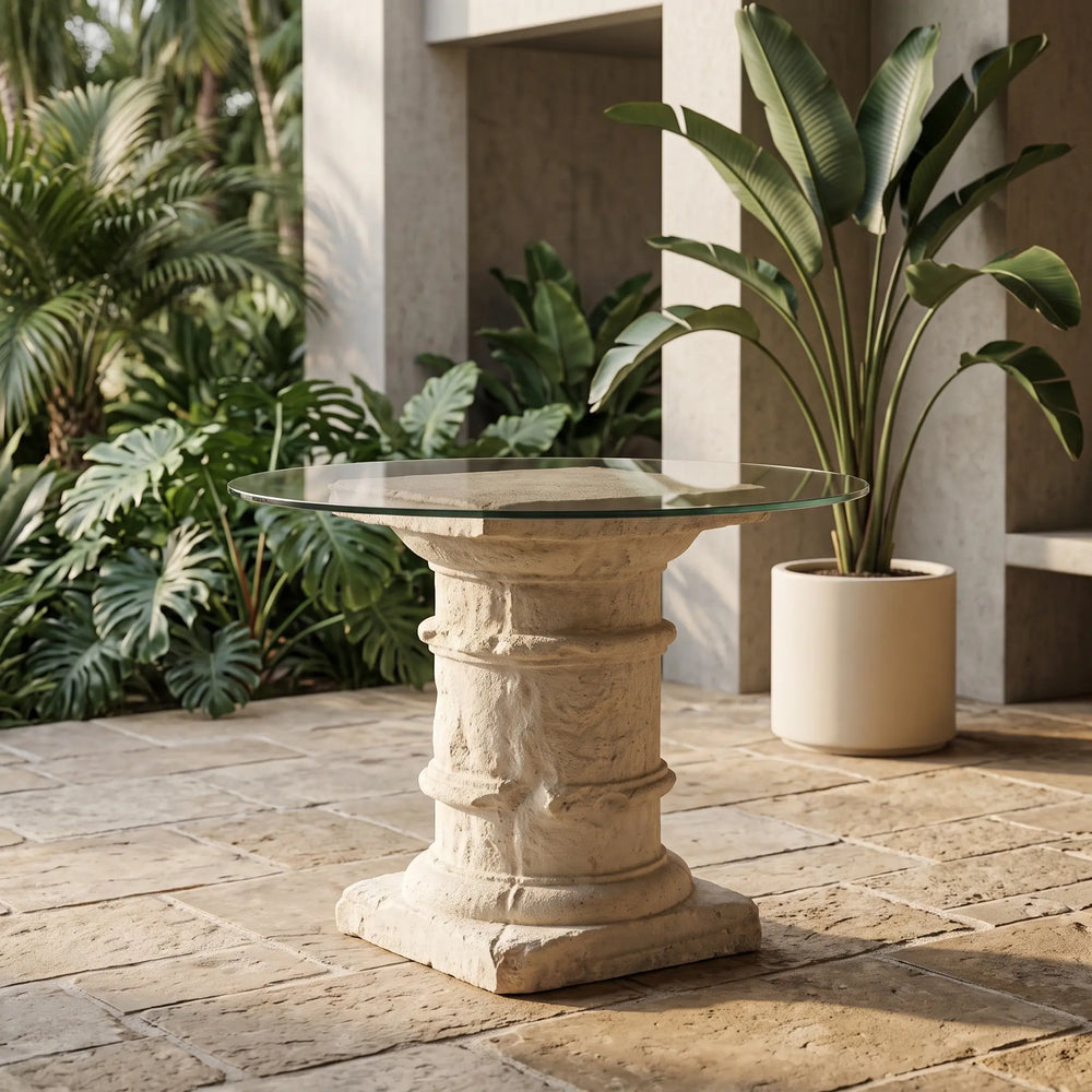 Etruscan Dining Table with Limestone and Glass