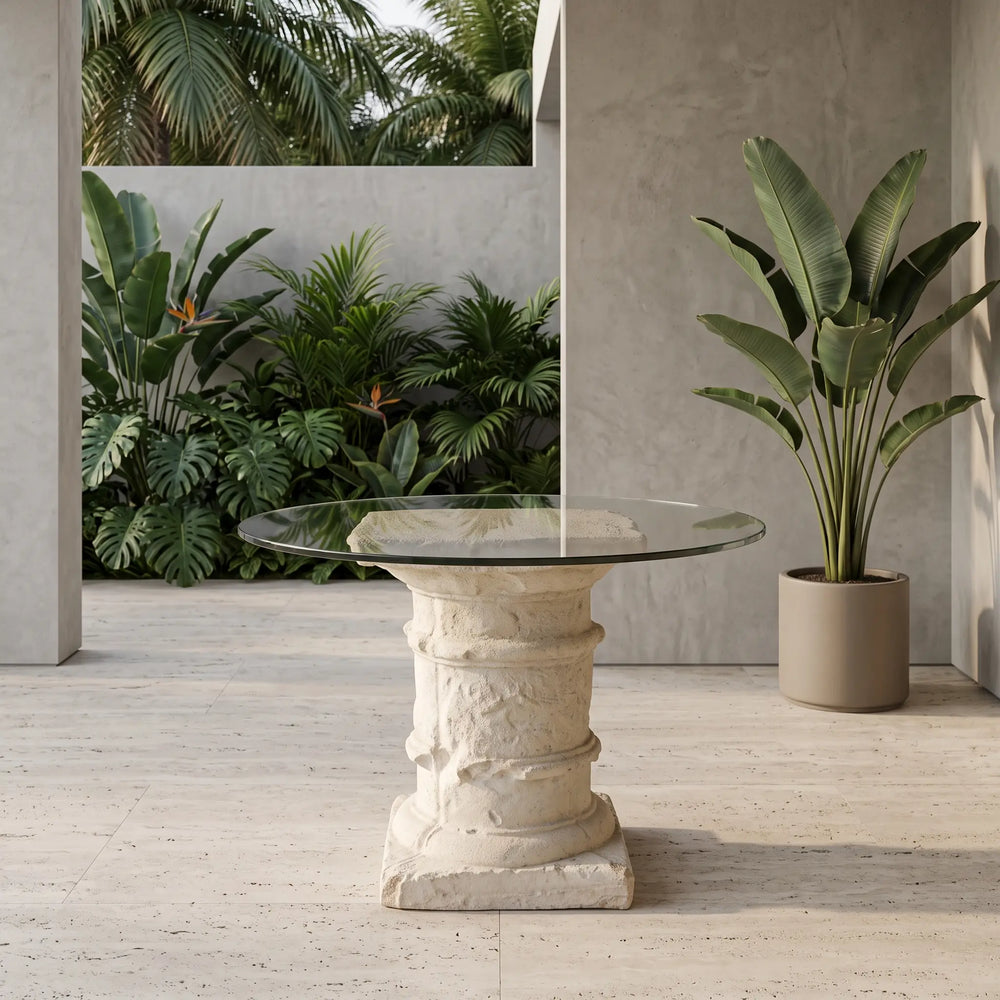 Etruscan Dining Table with Limestone and Glass