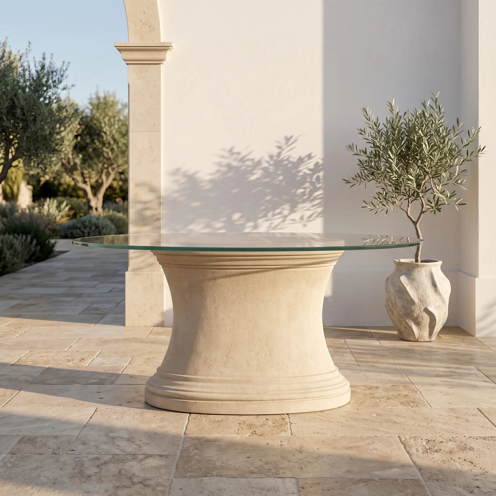 Fairbank Oval Table with Limestone and Glass