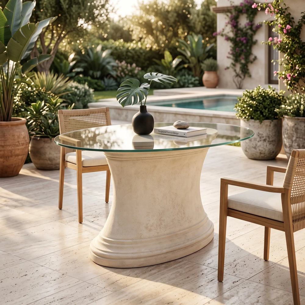 Fairbank Oval Table with Limestone and Glass