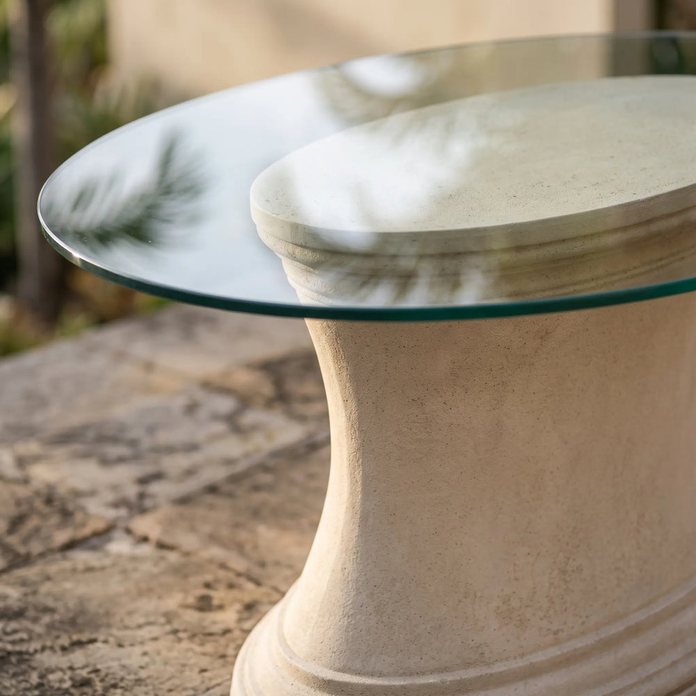 Fairbank Oval Table with Limestone and Glass
