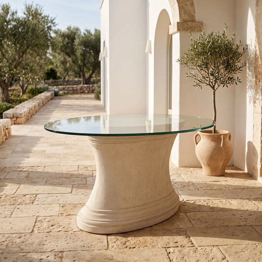 Fairbank Oval Table with Limestone and Glass