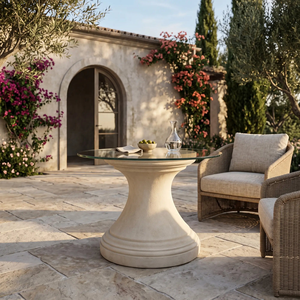 Fairbank Round Table with Limestone and Glass