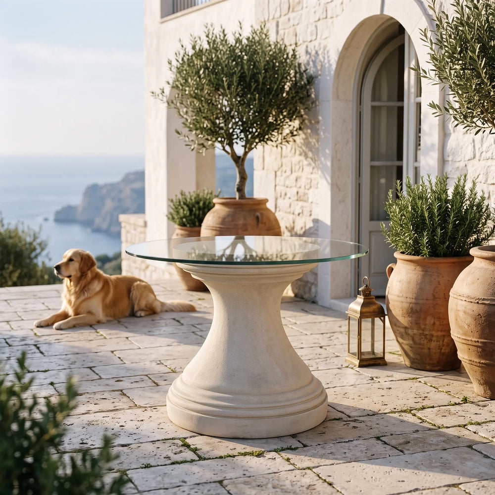 Fairbank Round Table with Limestone and Glass