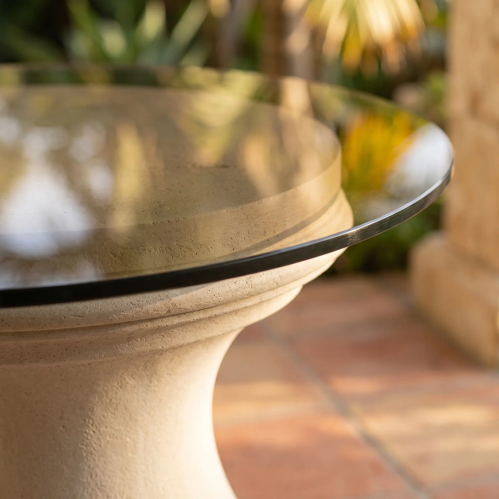 Fairbank Round Table with Limestone and Glass