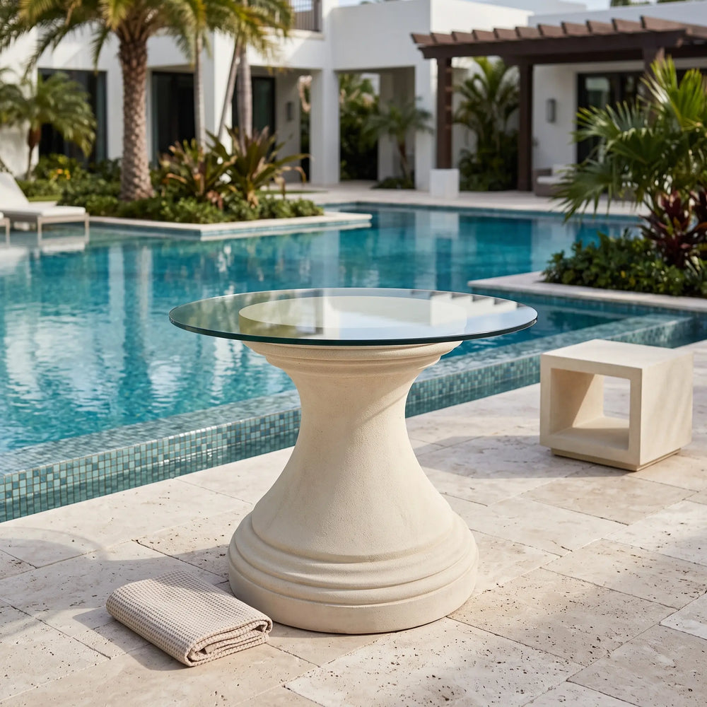 Fairbank Round Table with Limestone and Glass