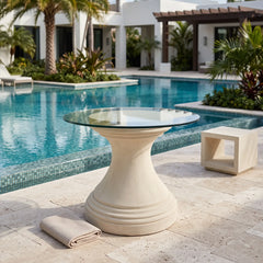 Fairbank Round Table with Limestone and Glass