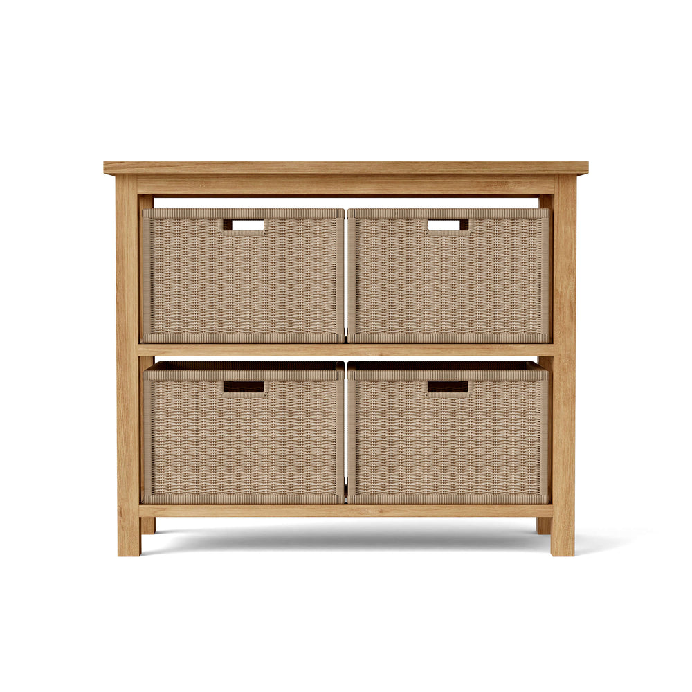 Wicker baskets shown in the Spa Towel Console - detail