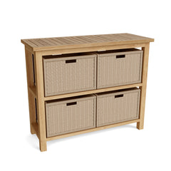 Wicker baskets shown in the Spa Towel Console