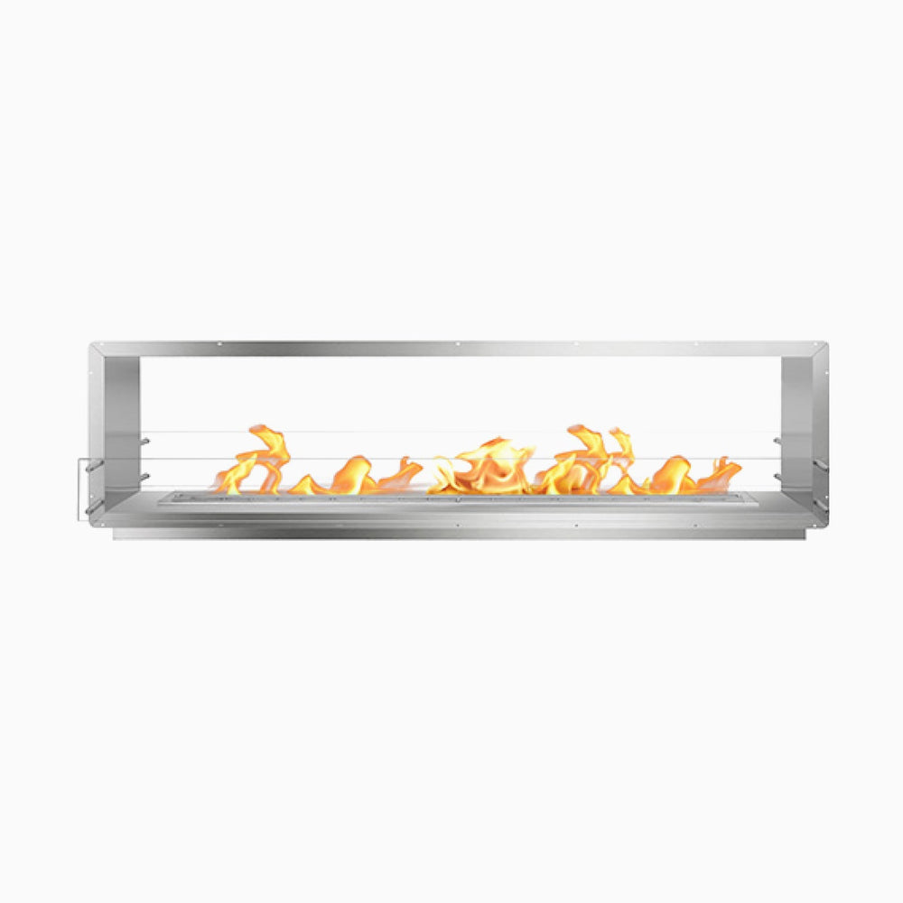 The Bio Flame 96-inch ventless ethanol firebox, double-sided stainless steel