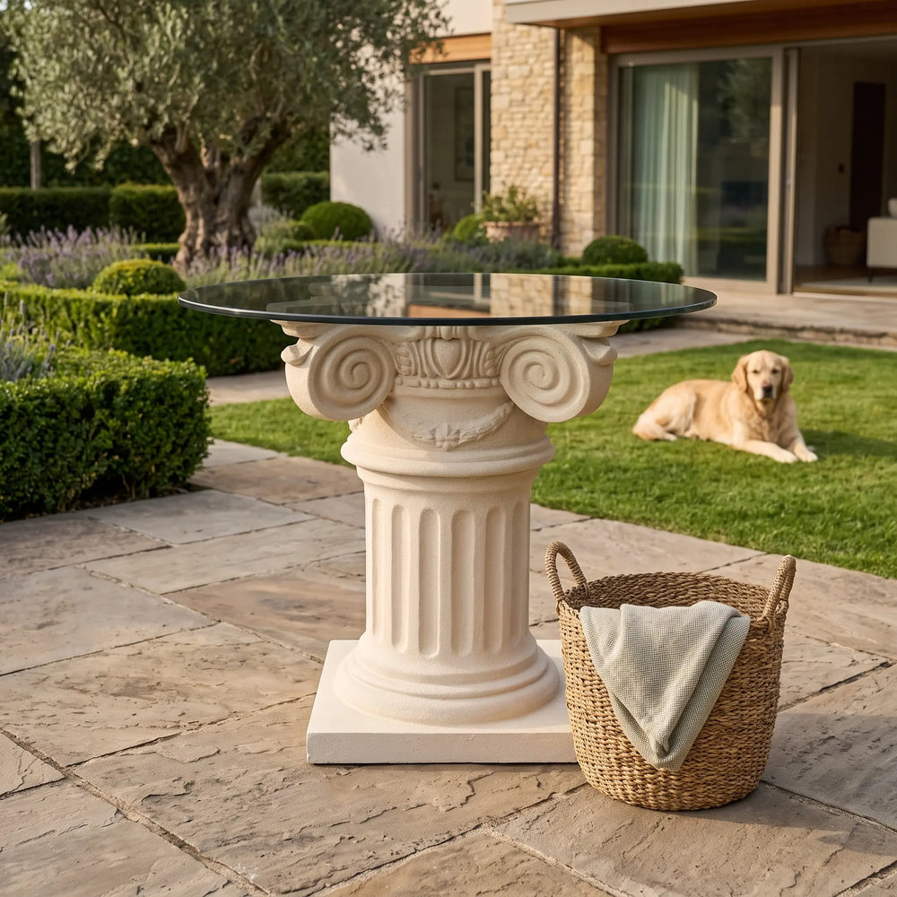 Florence Dining Table with Limestone and Glass
