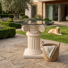 Florence Dining Table with Limestone and Glass