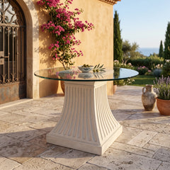 Fluted Dining Table with Limestone and Glass