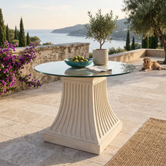 Fluted Dining Table with Limestone and Glass