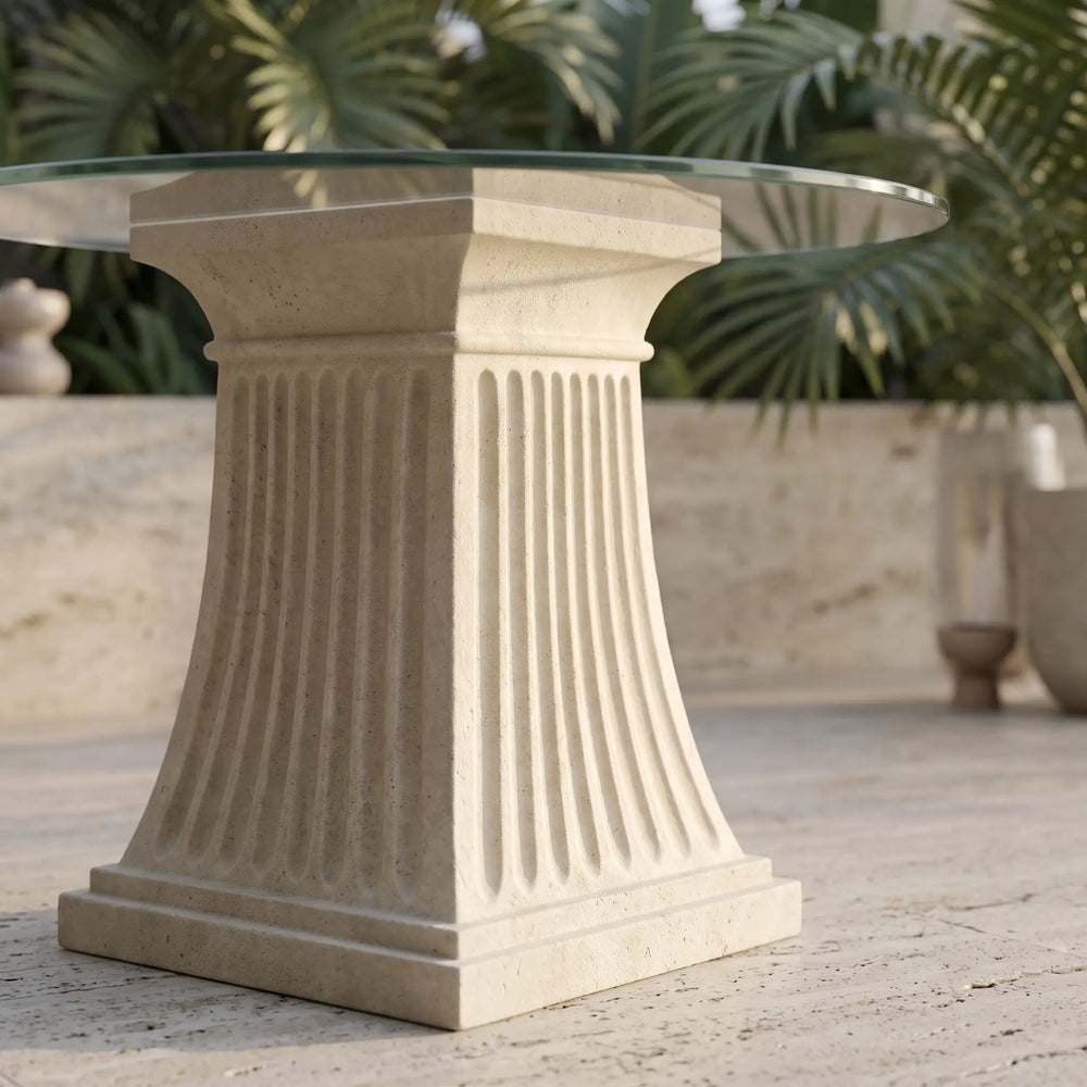Fluted Dining Table with Limestone and Glass