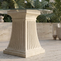 Fluted Dining Table with Limestone and Glass