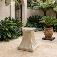 Fluted Dining Table with Limestone and Glass