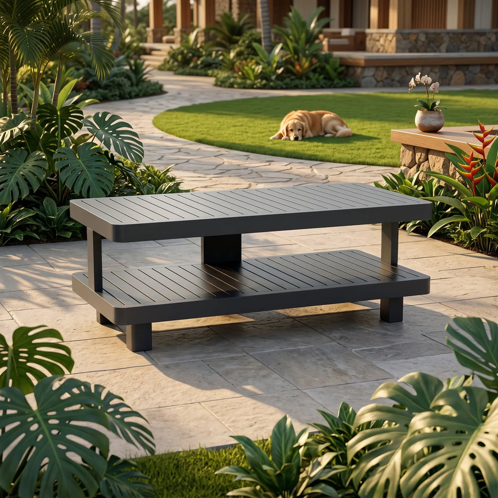 Granada Aluminum Coffee Table with Teak and Aluminum