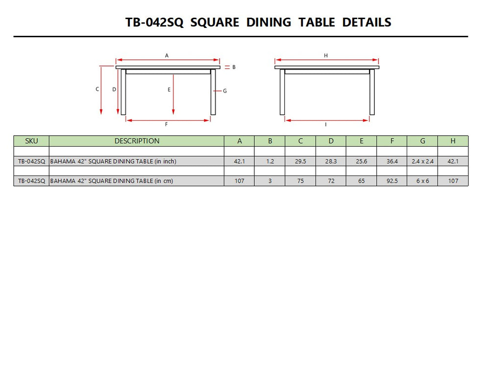 Bahama 42" Square Table - image 3