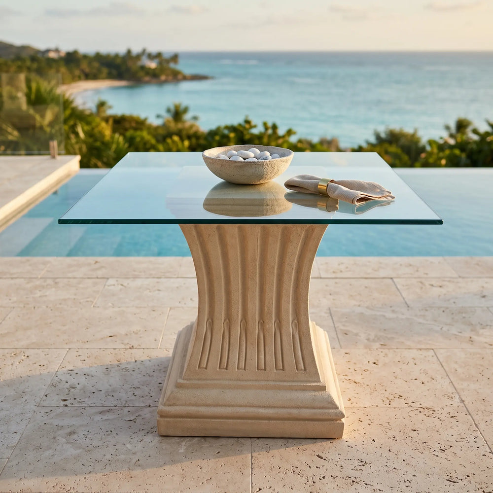 Legacy Dining Table with Limestone and Glass