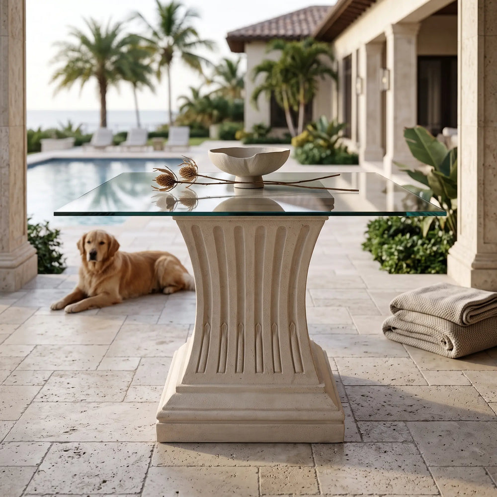Legacy Dining Table with Limestone and Glass