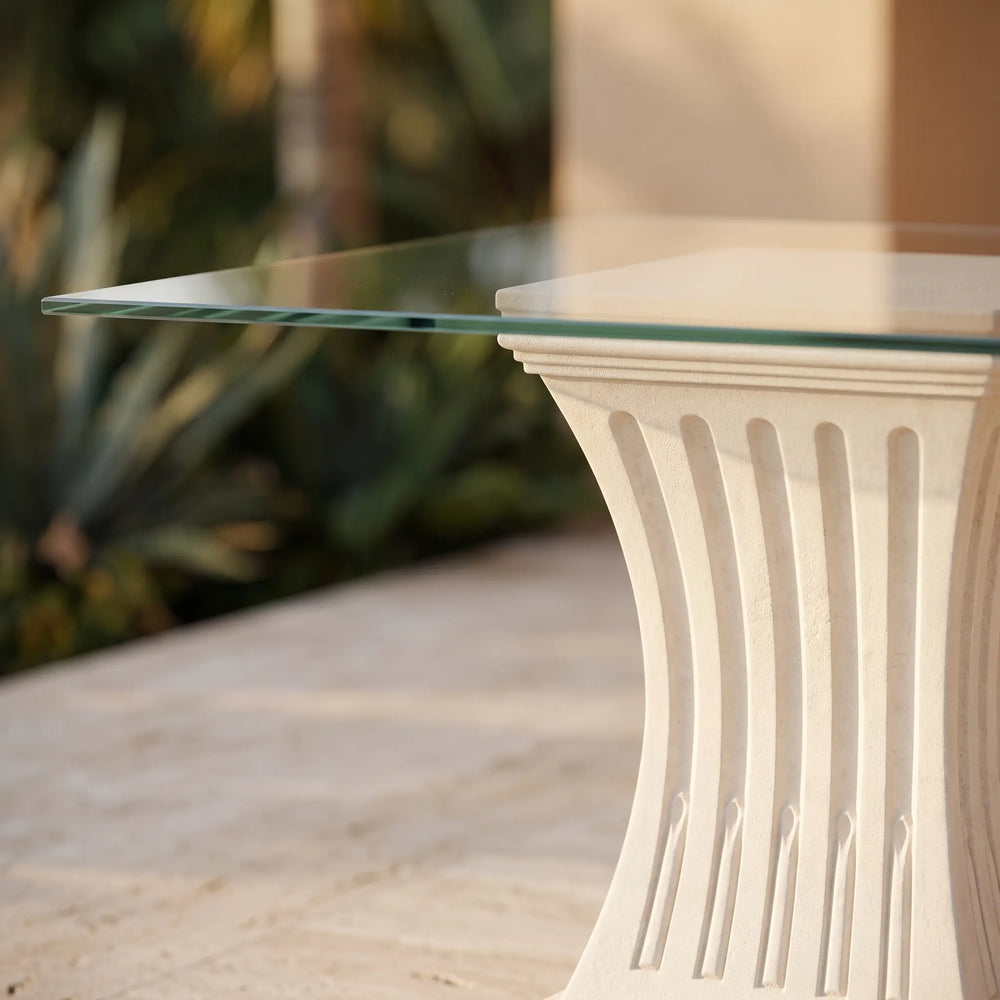 Legacy Dining Table with Limestone and Glass