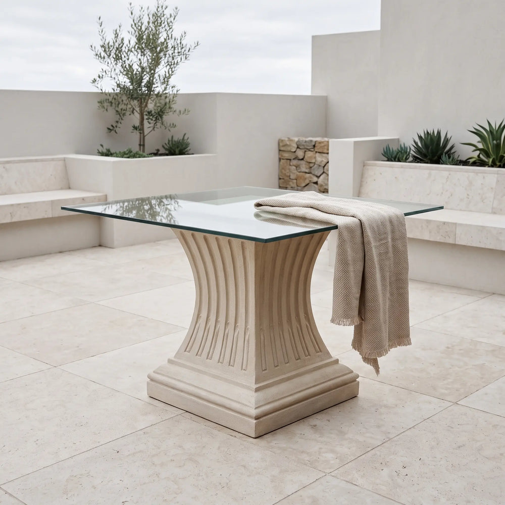 Legacy Dining Table with Limestone and Glass
