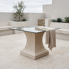 Legacy Dining Table with Limestone and Glass