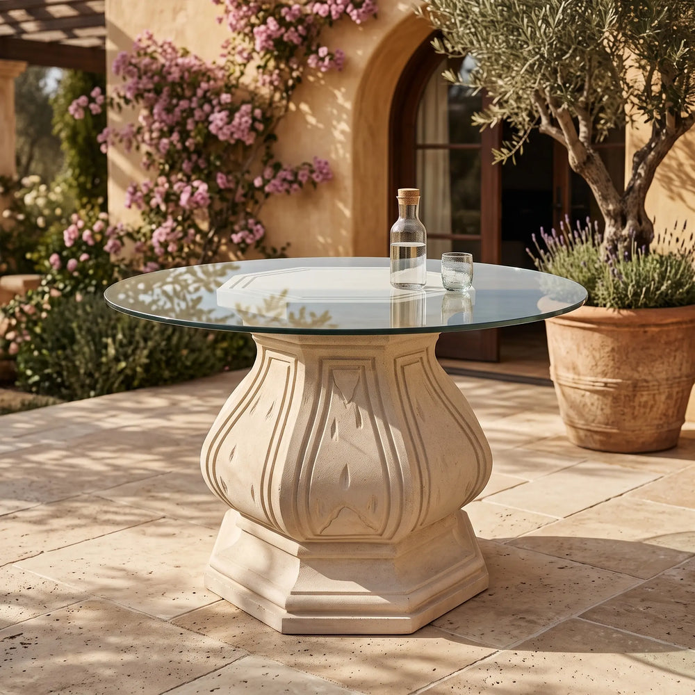 Louis XIV Octagonal Table with Limestone and Glass