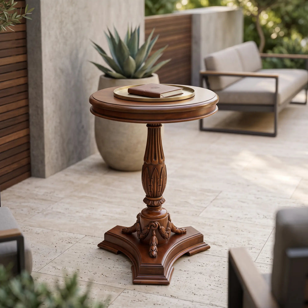 Occasional Flower Side Table in Mahogany