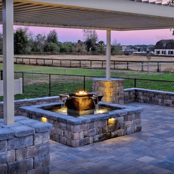 The Outdoor Plus Olympian Square 4-Way Copper Fire & Water Fountain