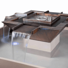 The Outdoor Plus Olympian Square 4-Way Copper Fire & Water Fountain