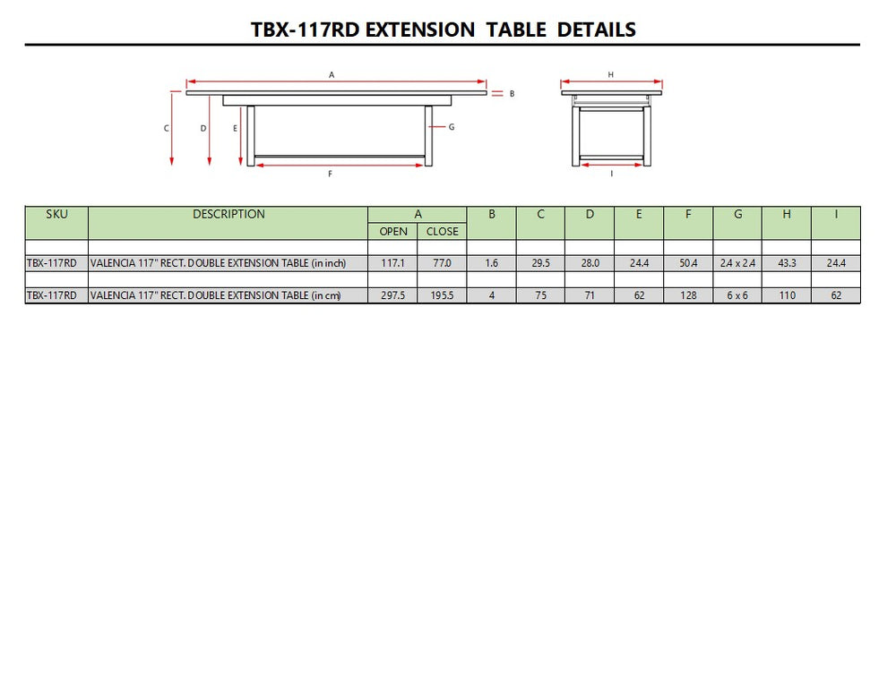 Valencia 117" Rectangular Table w/ Double Extensions - image 5